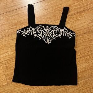 Vintage Natori black embroidered beaded sleeveless blouse